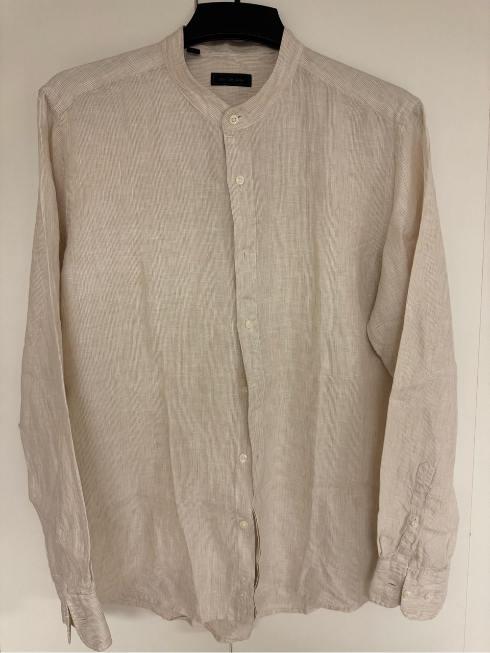 Saks Fifth Avenue Men's Mandarin Collar Linen Button-Down - Tan/Cream Size L